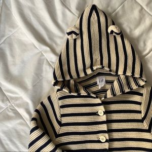 Striped knit bear hoodie sweater